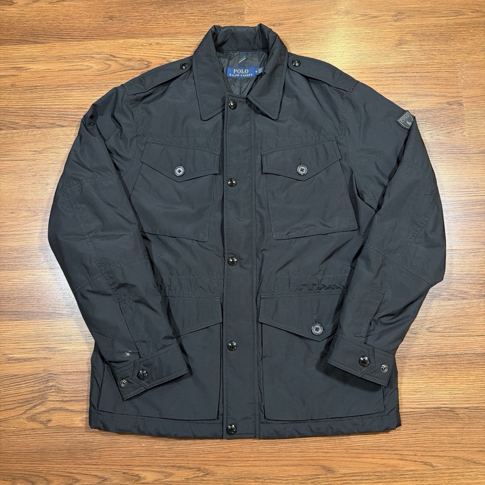 Polo Ralph Lauren Jacket Mens M Black Oxford Field Water Repellant Military